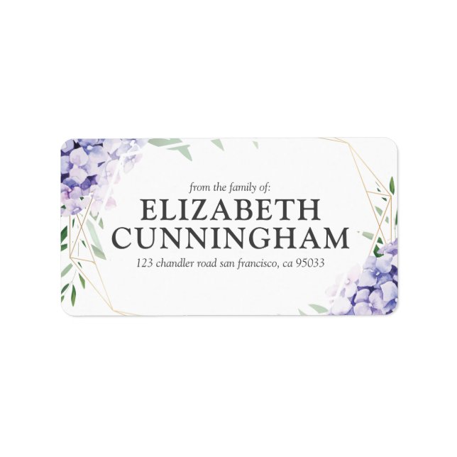 Étiquette Hydrangea Lilac Floral Géométrique Adresse de reto (Devant)