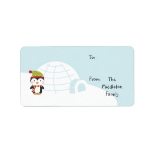 Étiquette Igloo de pingouins de 1,25 po x 2,75 po 