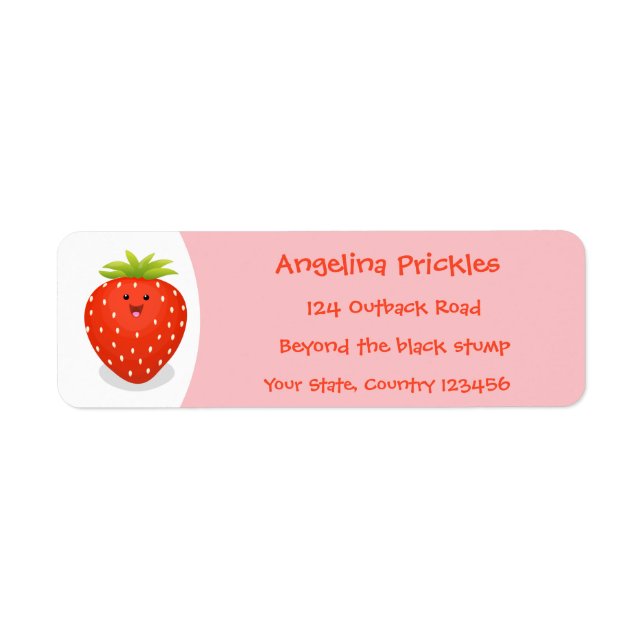 Étiquette Illustration de la fraise Cute kawaii (Devant)
