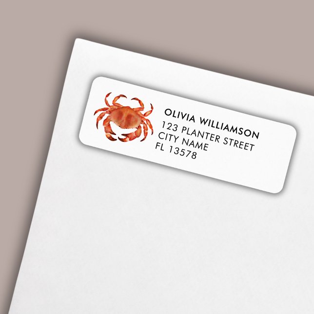 Étiquette Illustration de l'aquarelle du crabe (Brown crab coastal crustacean return address label)