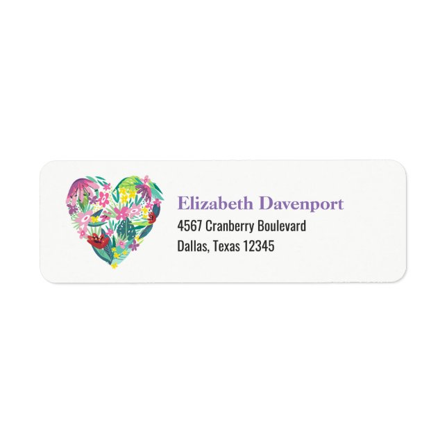 Étiquette Illustration du coeur floral en rose et vert (Devant)