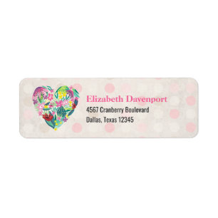 Étiquette Illustration du coeur floral en rose et vert