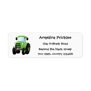 Étiquette Illustration du joli joyeux tracteur agricole vert