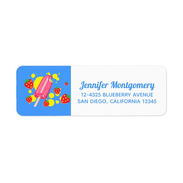 Étiquette Illustration Fun Pink Popsicle and Strawberries (Devant)