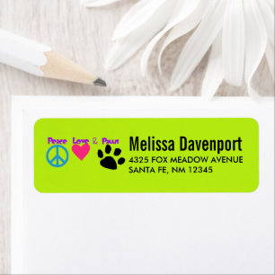 Étiquette Illustration Neon de Peace Love & Paws