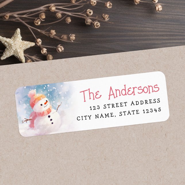 Étiquette Image de bonhomme de neige mignon adresse de retou (Cute snowman illustration winter return address label)