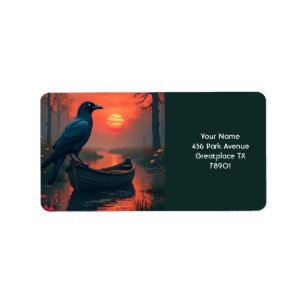 Étiquette Imaginaire Cute Sunset Boat Raven