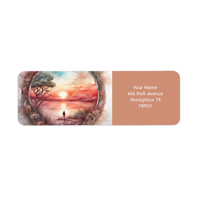 Étiquette Imaginaire Joli coucher d'eau soleil fille (Devant)