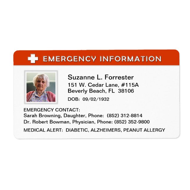 Étiquette - Information d'urgence Contact et ID Mé (Devant)