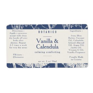 Étiquette Ingrédients à la crème bleue botanique Produit nat