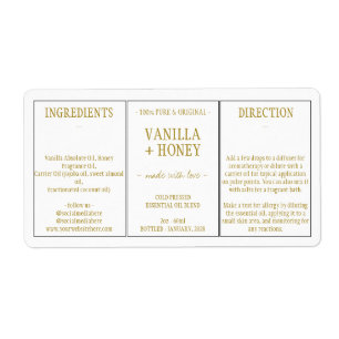 Étiquette Ingrédients cosmétiques à l'huile essentielle de v