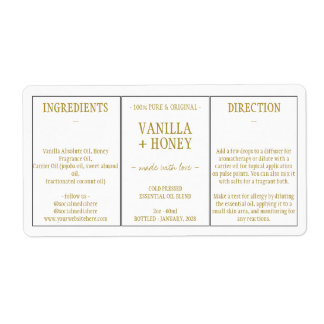 Étiquette Ingrédients cosmétiques à l'huile essentielle de v