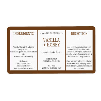 Étiquette Ingrédients de miel de vanille cosmétique marron