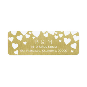 Étiquette initiales avec coeur d'amour sur faux mariage or
