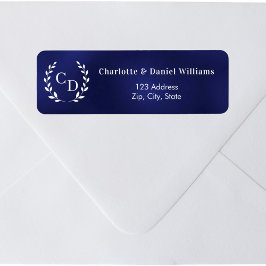 Étiquette Initiales de monogramme en bleu marine, couronne d
