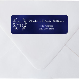 Étiquette Initiales de monogramme en bleu marine, couronne d