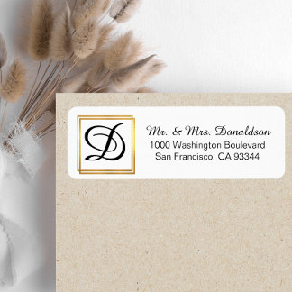 Étiquette Initiales du Monogramme de cadre en or noir modern