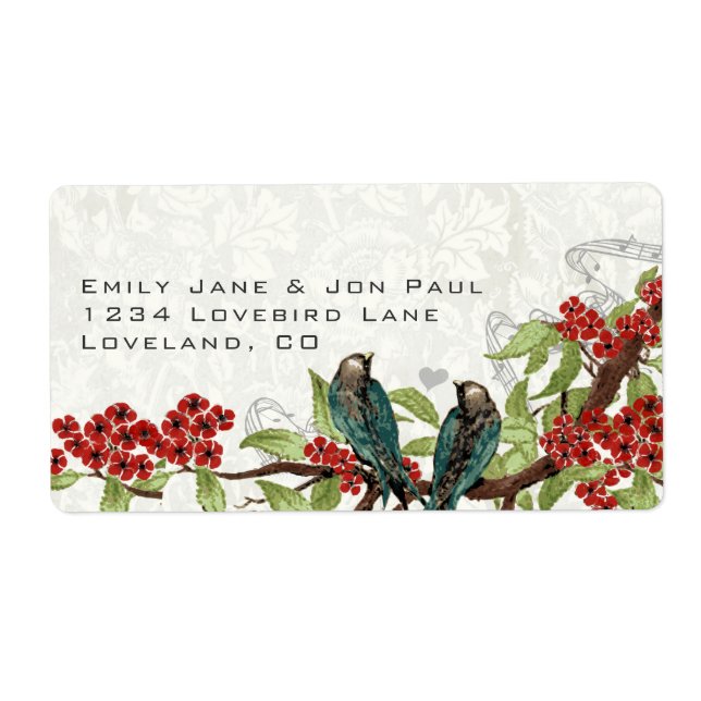 Étiquette Inséparables turquoises Direction des fleurs rouge (Devant)