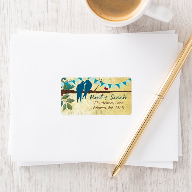 Étiquette Inséparables Vintages Aqua Bunting (En situation)