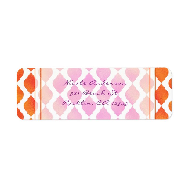 Étiquette Invitation de glam marocain rose et orange (Devant)