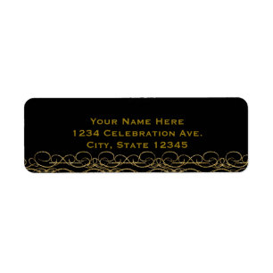 Étiquette Invitation élégante Black & Gold Modern Swirl