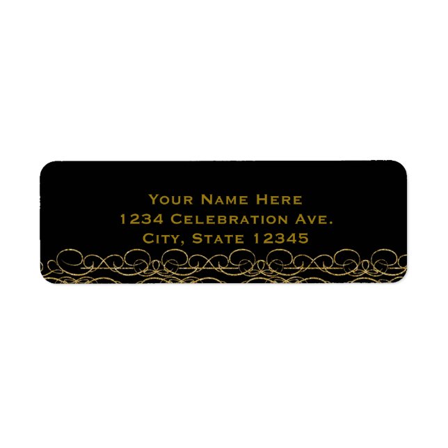 Étiquette Invitation élégante Black & Gold Modern Swirl (Devant)