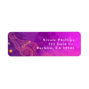 Étiquette Invitation Éléphant Violet Rose Orange & Or
