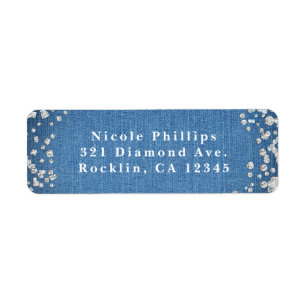 Étiquette Invitation Glamour Denim & Diamants avec Bling Épa