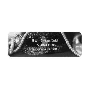 Étiquette Invitation Masque et Perles de Bal Masqué Noir et 