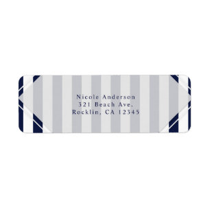 Étiquette Invitation rayée moderne bleu et blanc