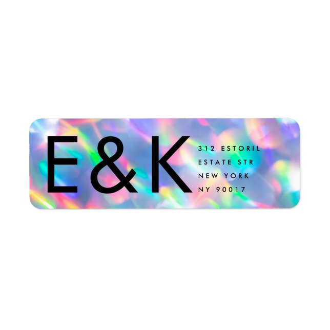 Étiquette Iridescente Ultra Moderne Mariage Monogramme (Devant)