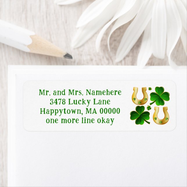 Étiquette Irish Clovers Golden Horseshoes Adresse de retour (En situation)