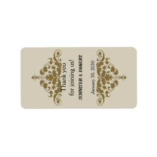 Étiquette Ivory Black et Gold Mariage damassé Lip Balm Étiqu