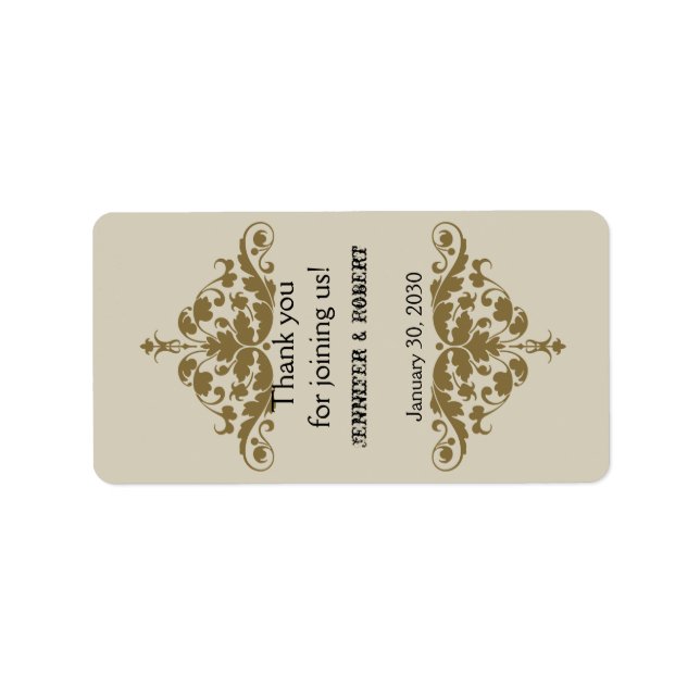 Étiquette Ivory Black et Gold Mariage damassé Lip Balm Étiqu (Devant)