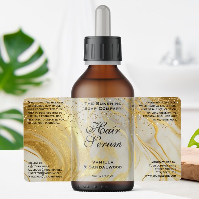 Étiquette Ivory Gold Glitter Cosmetics Dropper Bottle Label (Créateur téléchargé)