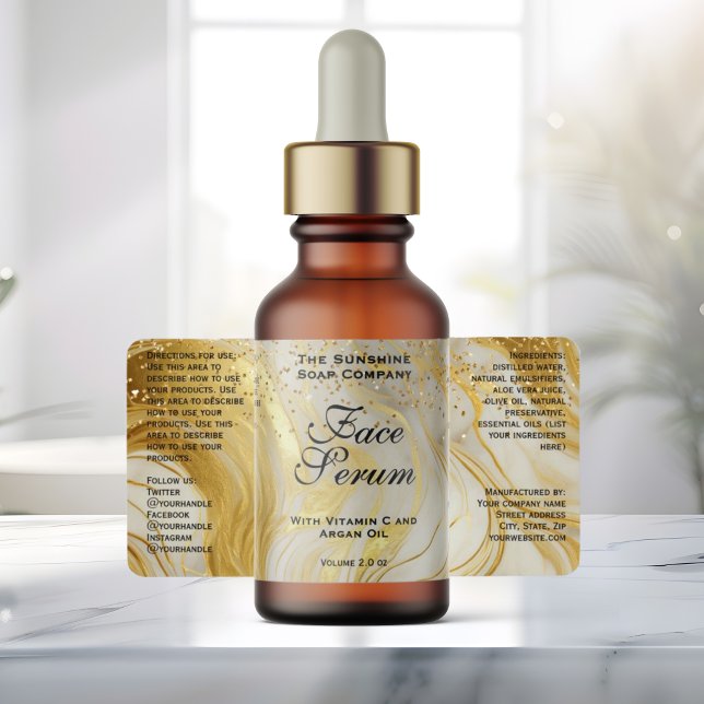 Étiquette Ivory Marble & Gold Glitter Dropper Bottle (Créateur téléchargé)