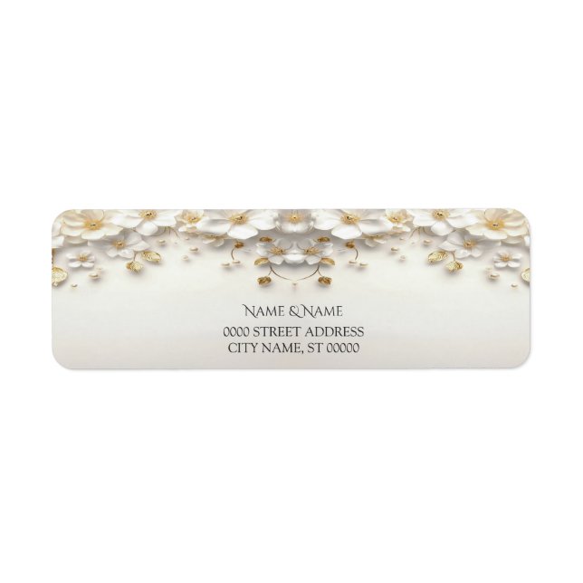 Étiquette Ivory White Floral Gold Leave Adresse de retour (Devant)