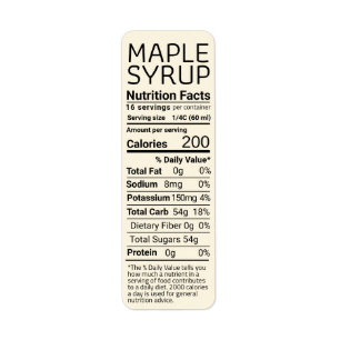 Étiquette Ivy Retour Adresse Sirop d'érable Nutrition