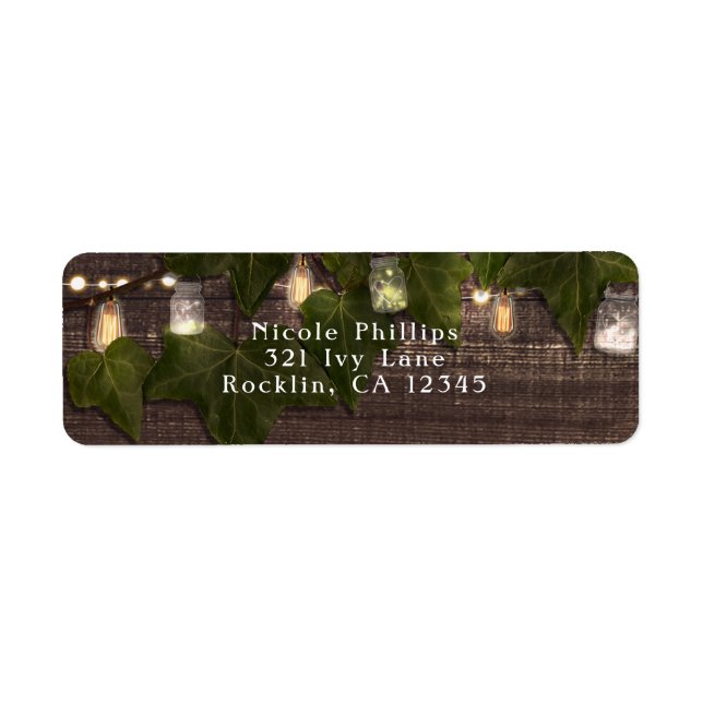 Étiquette Ivy & String Lights Mason Jar Rustic Invitation (Devant)