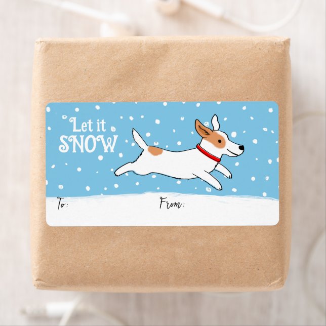 Étiquette Jack Russell Chien de Neige Noël Cadeau de Noël (En situation)