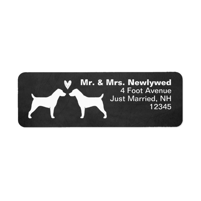 Étiquette Jack Russell Terrier Chien Silhouettes avec coeur (Devant)