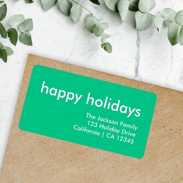 Étiquette Jade Green Minimalist Vibrant Xmas Adresse de reto (Add minimalist style with this modern scandi holiday return label)