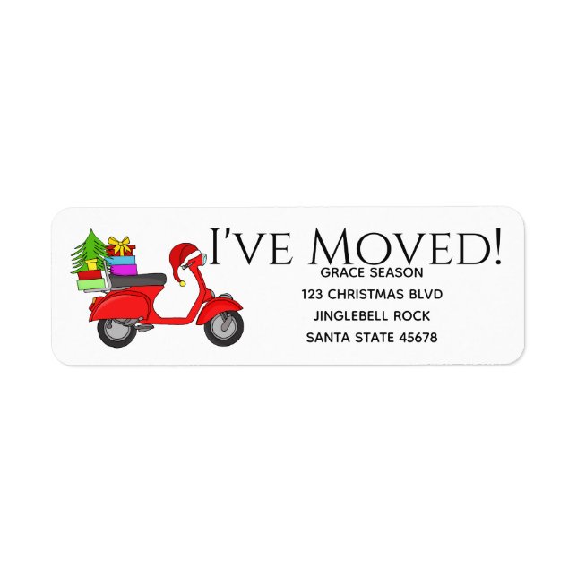 Étiquette J'ai déménagé un scooter de Noël avec des cadeaux (Devant)