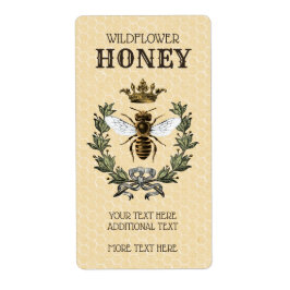 Étiquette Jar d'abeille vintage et de miel de couronne