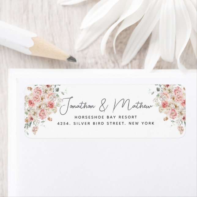 Étiquette Jardin d'été Aquarelle Mariage floral (En situation)