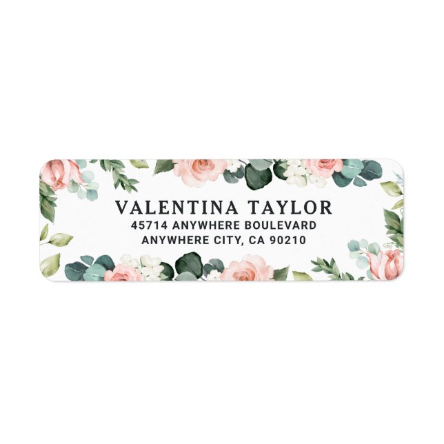 Étiquette Jardin Floral rose pâle Rose Mariage d'aquarelle (Devant)