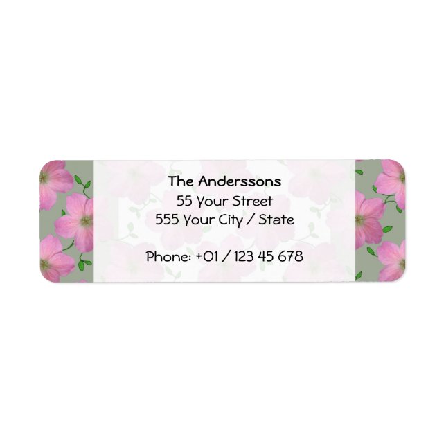 Étiquette Jardin romantique Fleur de géranium rose sur n'imp (Devant)