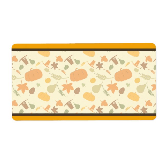 Étiquette Jaune et Orange Thanksgiving Motif (Devant)