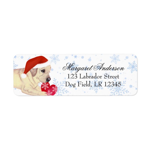 Étiquette Jaune Labrador Chiot de Noël Blue Snowflake (Devant)
