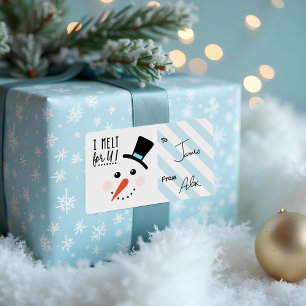 Étiquette Je fonds pour vous Noël gai givré de bonhomme de